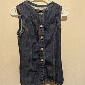 Abercrombie & Fitch Denim Tie-back Vest Women’s Xs Blue Button Up High Neck